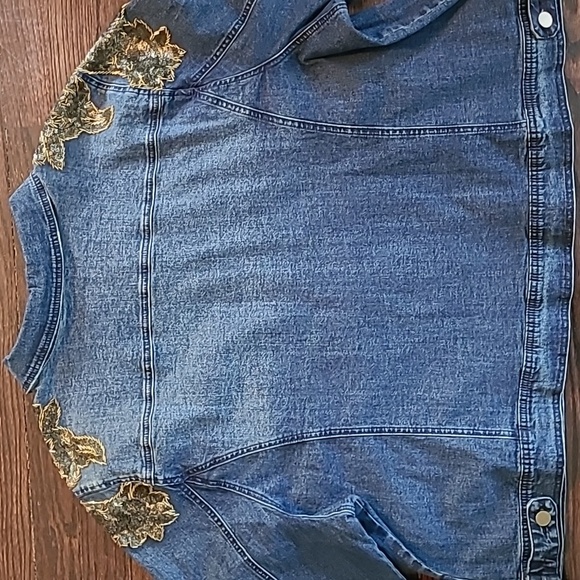 Denim 24/7 Wmns Plus 30W Blue Denim Gold Beaded Sequins Jacket Embellished Bling - Picture 9 of 16